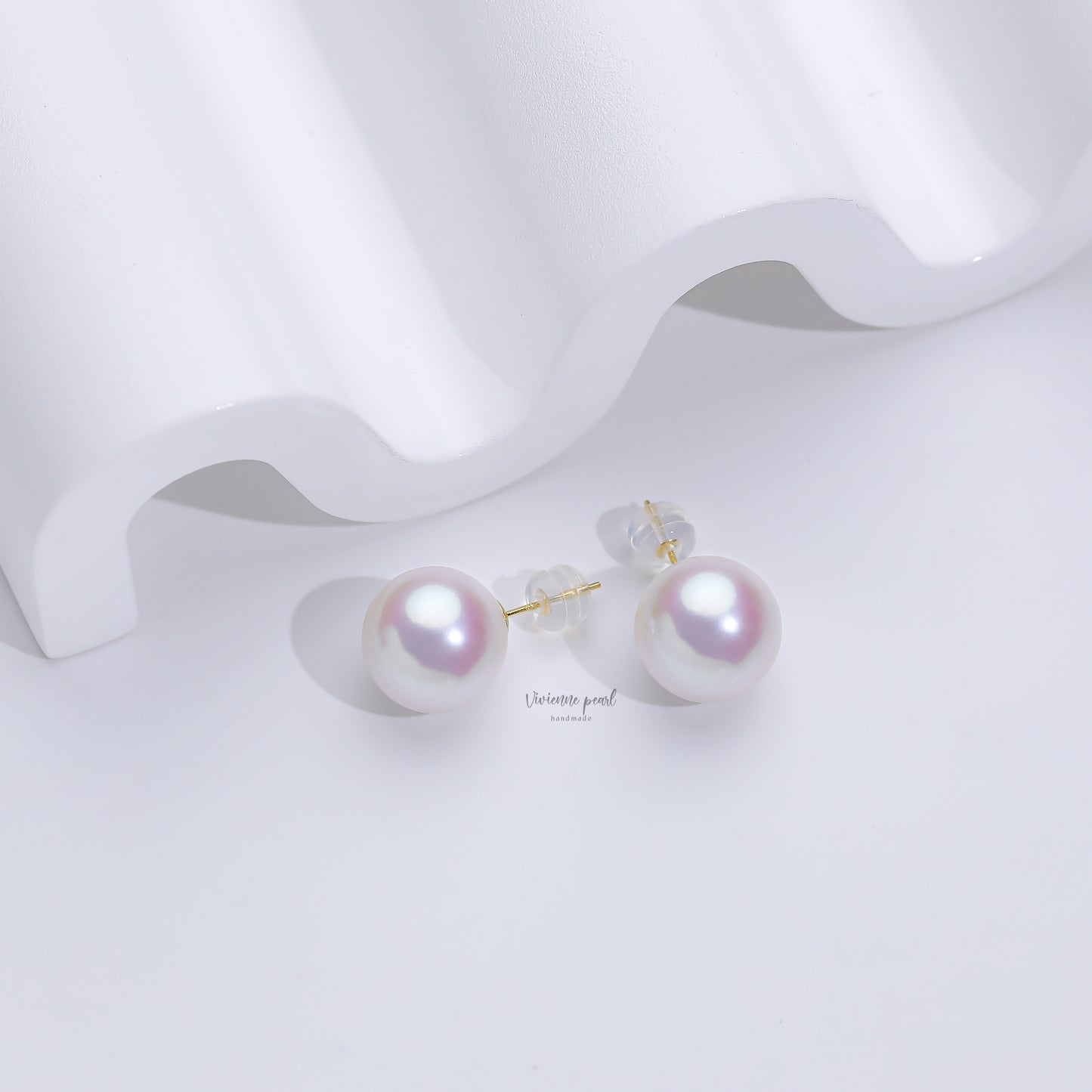 12-13 ear stub pink white fresh water pearl 18K gold-EF904