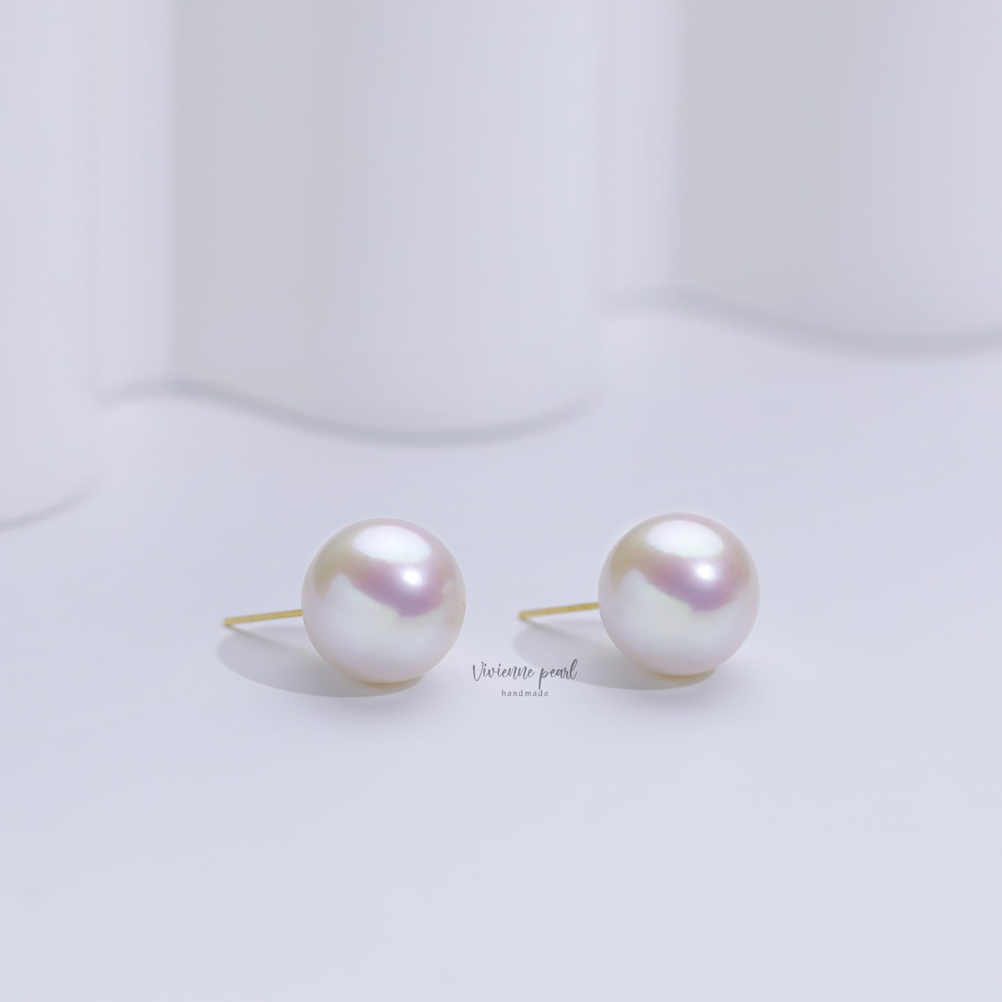 12-13 ear stub pink white fresh water pearl 18K gold-EF904