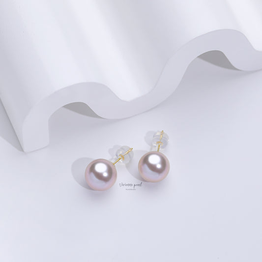 12-13 ear stub pink purple fresh water pearl 18K gold-EF906