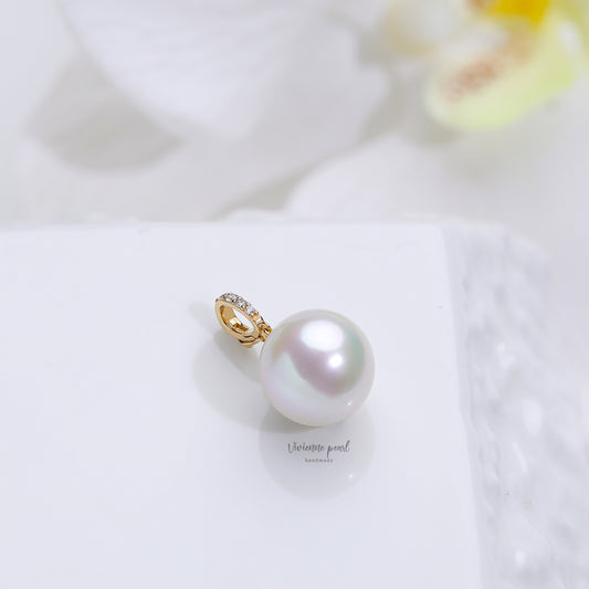 14-15 pendant (only) white fresh water pearl 18K gold with diamond-PF902