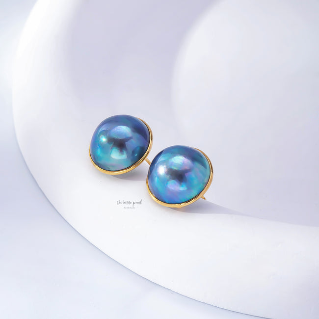15-16 ear stub dark blue Mabey 18K gold-ES903
