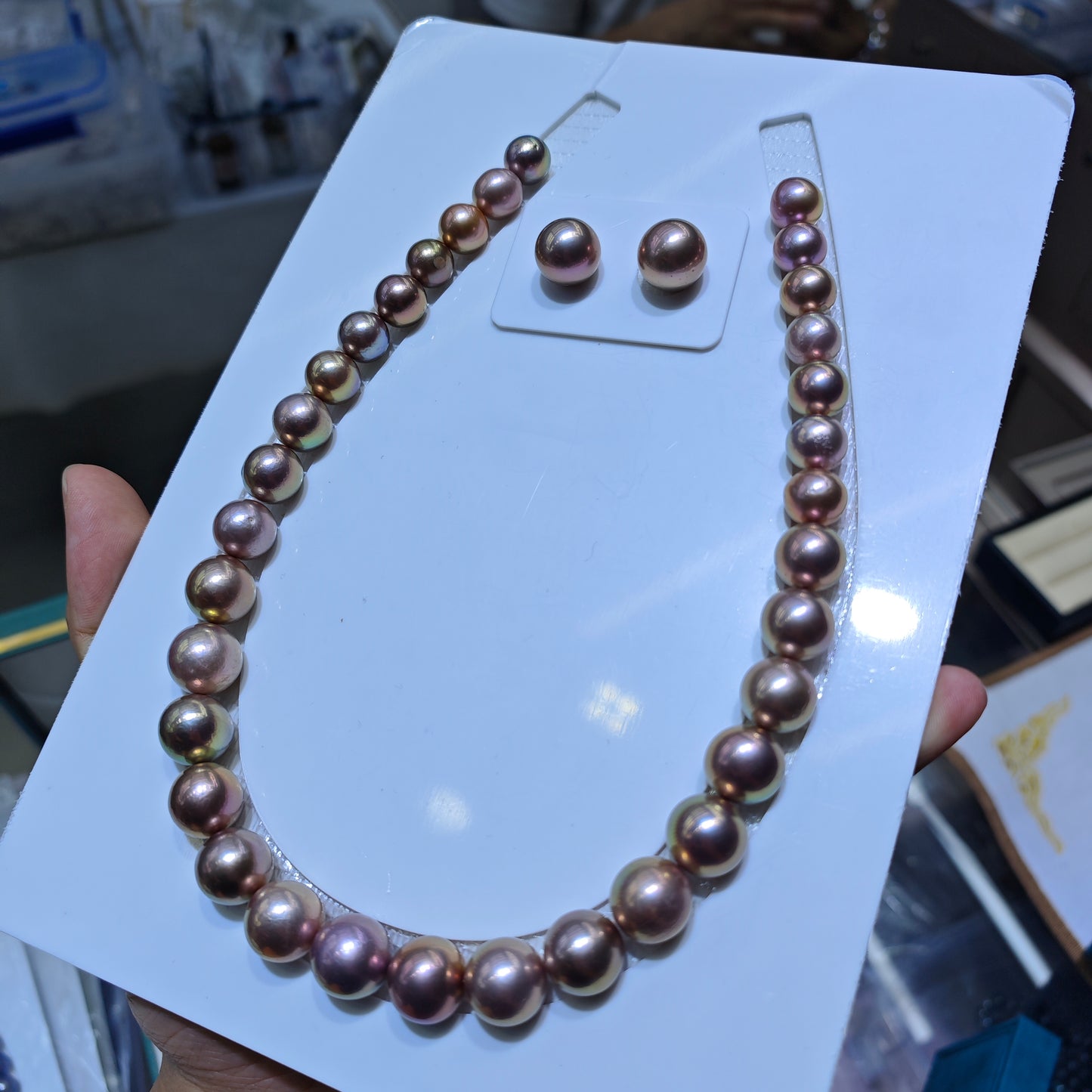 Champagne necklace and earring set (pearls only)