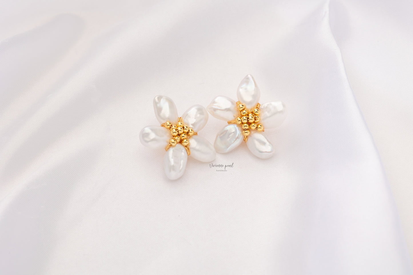 Flower earring white fresh water pearl 14K gold filled-EF903