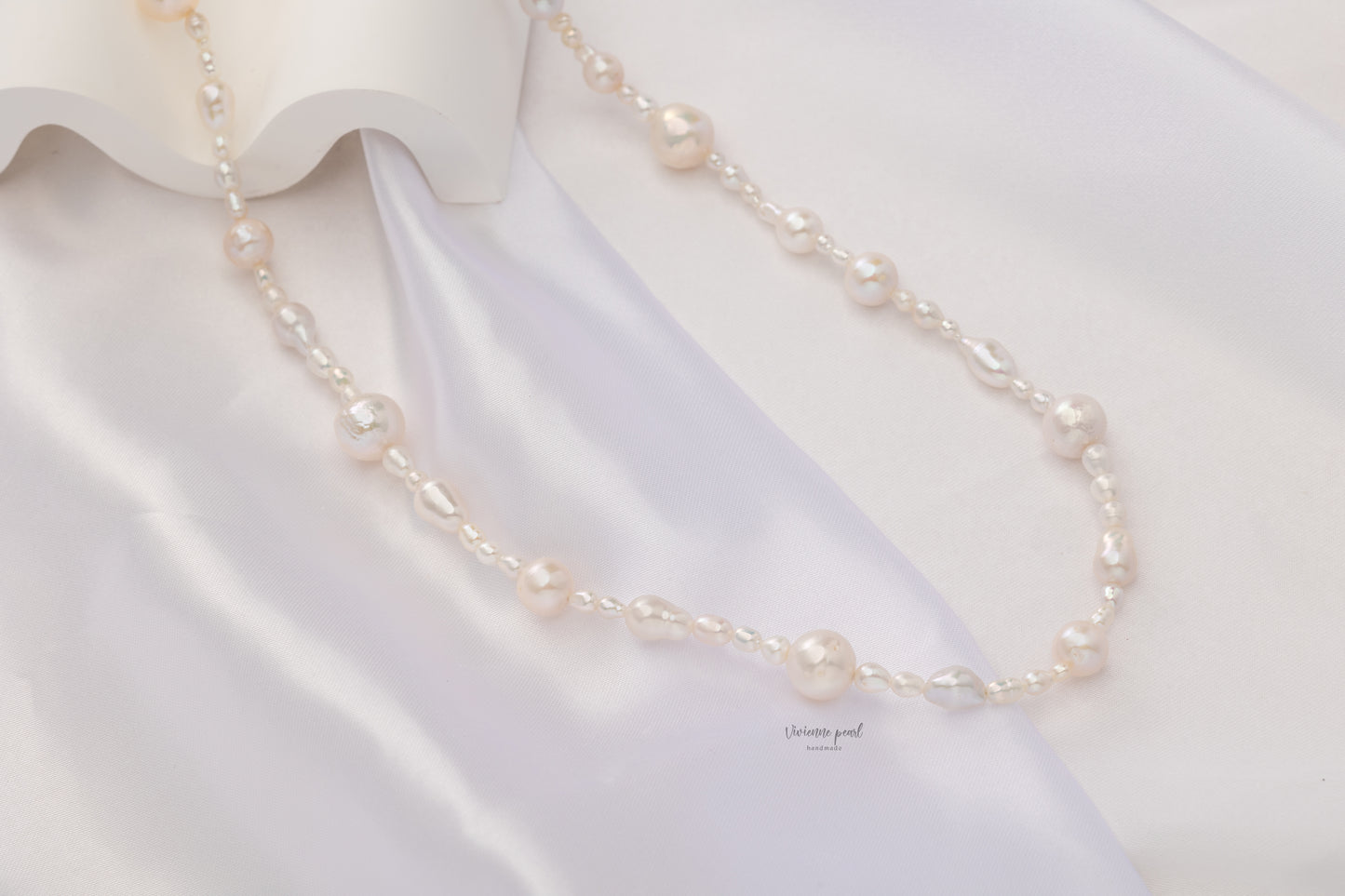 Martinee necklace white fresh water pearl 14K gold filled-NF902