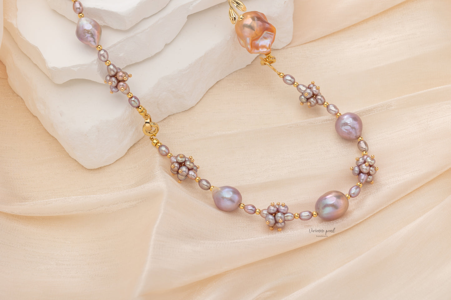 Grape collar necklace purple fresh water pearl 14K gold filled-NF903