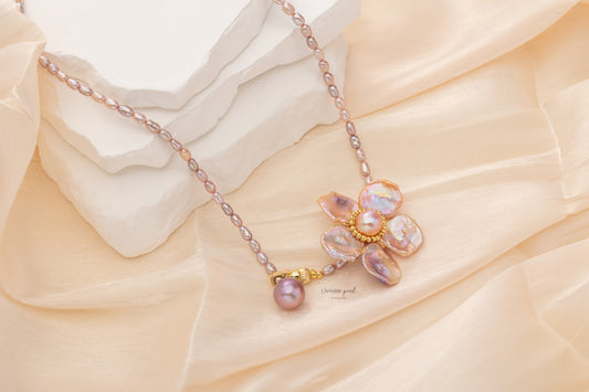 Petal martinee necklace purple fresh water pearl 14K gold filled-NF905