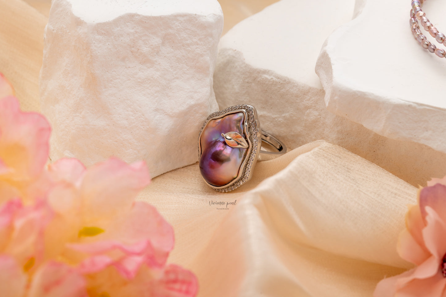 Purple baroque ring purple fresh water baroque S925 silver-RF901