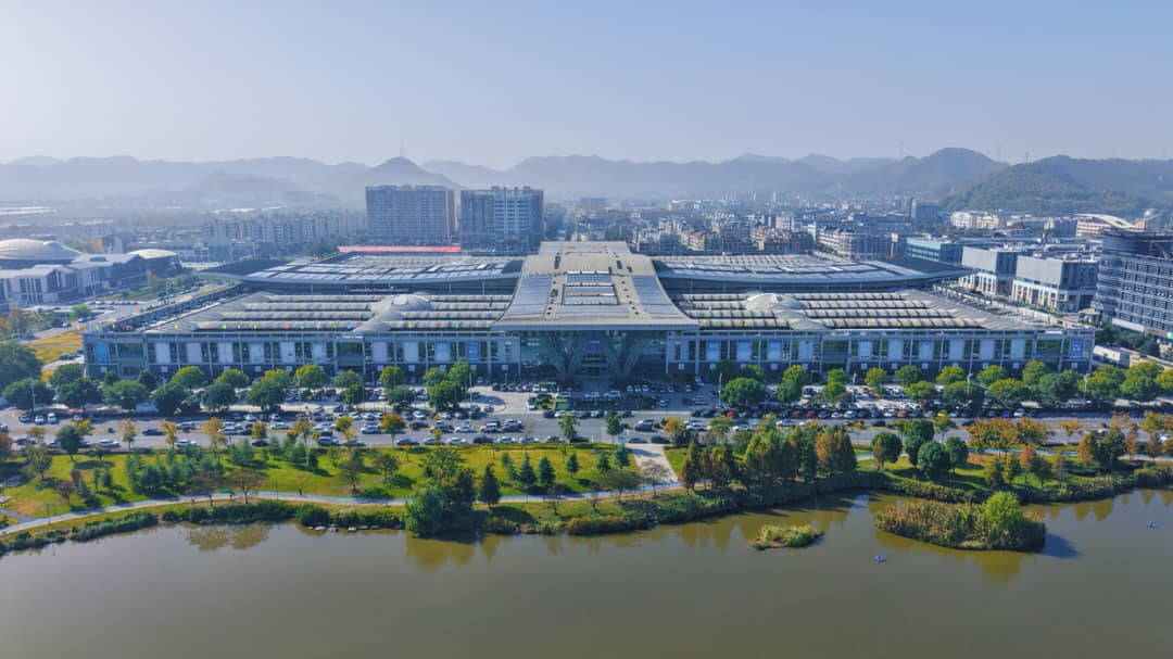 Aerial view of a pearl-trading market complex in Zhuji, China.