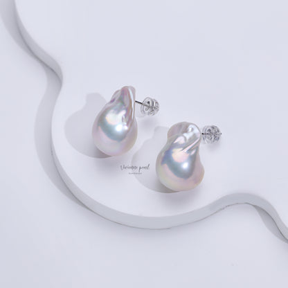 Baroque ear stub white Baroque 925 sliver platinum-EF908